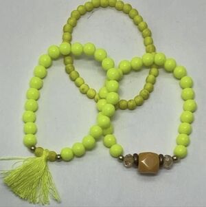 Retro Neon Yellow Beaded Bracelet Set
